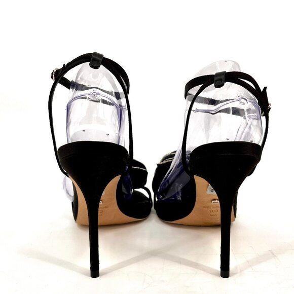 Arezzo Ivy High Stiletto Sandal Size 10B Black Satin Flower Rhinestone Accent - Picture 4 of 15